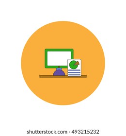 Vector illustration in flat design of Business pie chart report and monitor
