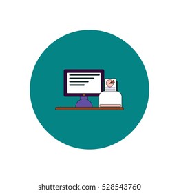 Vector illustration in flat design of Business pie chart in printer