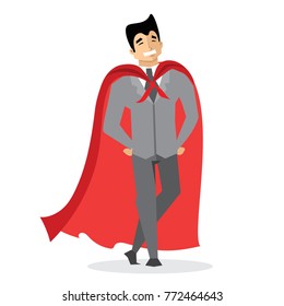 Vector illustration in flat design of businessman Superhero with the red cloak