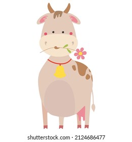 Vector illustration in flat design cartoon style with a cow.