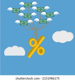Vector illustration flat design cash raise up interest for concept investment fund finance and mutual increases  profit 