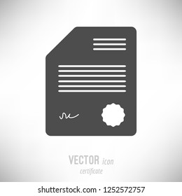 Vector illustration of flat design certificate icon. dark grey