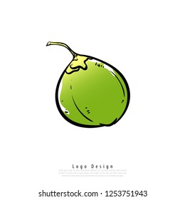 Vector illustration flat design of coconut icon, healthy vegetable doodle fruit sign and symbol.