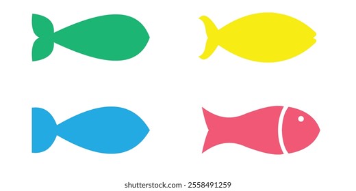 Vector illustration flat design collection of 4 shapes of fish silhouettes.