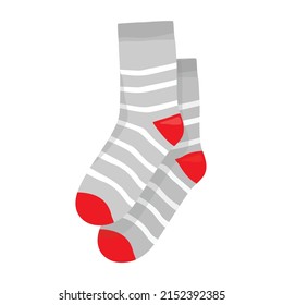 Vector illustration flat design colorful socks isolated on white background. Textile warm clothes socks pair cute decoration wool winter clothing. Sport season collection.