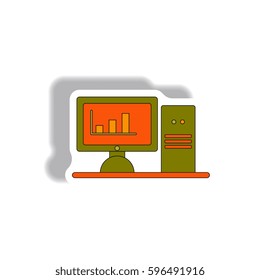 Vector illustration in flat design of column chart on computer monitor