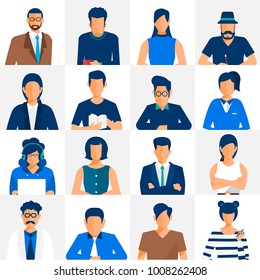 Vector illustration flat design concept people characters.Group of working people diversity, diverse business men and women avatar icons. 