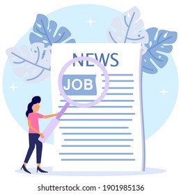 Vector illustration. Flat design concept reading news, character people with newspapers, advertisements, looking for job vacancies. Suitable for websites, landing pages, posters and banners.