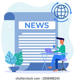 Vector illustration. Flat design concept reading newspaper news online, character of people with newspapers, advertisements, job vacancies. Suitable for websites, landing pages, posters and banners.