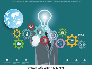 Vector illustration flat design concept for business analysis and planning, The concept of web banners and printed media icons
