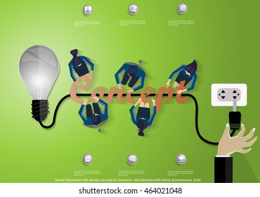 Vector illustration flat design concept for business  web banners with Hand, businessman, bulb.