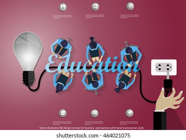 Vector illustration flat design concept for business  web banners with Hand, businessman, bulb.