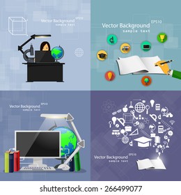 Vector illustration flat design concepts of education. A set of backgrounds.