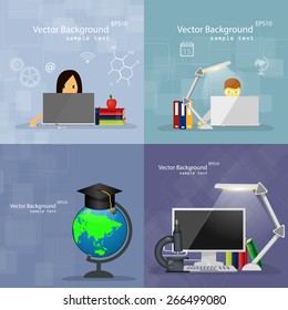 Vector illustration flat design concepts of education. A set of backgrounds.