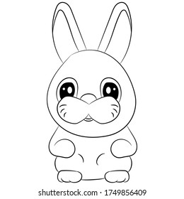 Vector illustration flat design. Cute hare with big eyes, doodle.