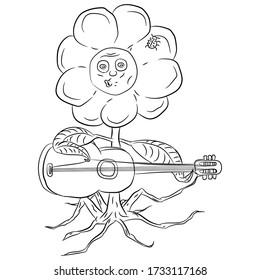 Vector illustration flat design. Doodle flower with a guitar.