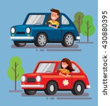 Vector illustration of flat design driver with car