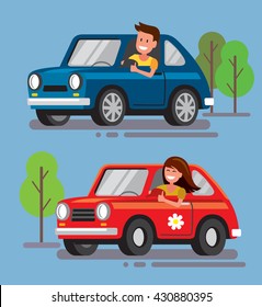 Vector illustration of flat design driver with car