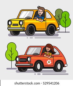 Ilustración vectorial del conductor de diseño plano con coche