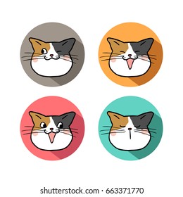 Vector illustration, flat design emotion face of cats on pastel colors.