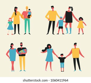 Vector illustration in flat design of families