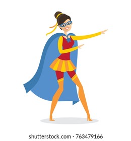 Vector illustration in flat design of female  superhero in funny comics costume
