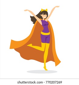 Vector illustration in flat design of female superhero in funny comics costume