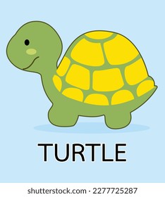 Vector illustration Flat Design. Green of Turtle Isolated on Blue Background.