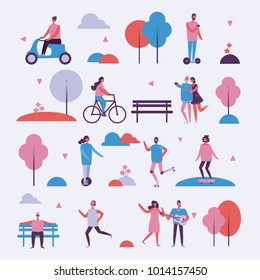 Vector illustration in flat design of group people outdoor in the park on weekend