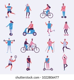 Vector illustration in flat design of group people with different kind of sport