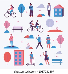 Vector illustration in flat design of group people outdoor in the park on weekend