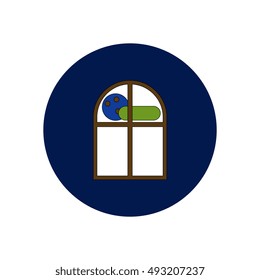 Vector illustration in flat design Halloween icon cloud and full moon seen from a window
