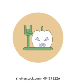 Vector illustration in flat design Halloween icon pumpkin and hand