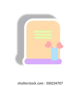 Vector illustration in flat design Halloween icon grave monument with flowers