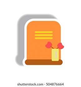 Vector illustration in flat design Halloween icon grave monument with flowers