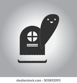 Vector illustration in flat design Halloween icon grave monument and ghost