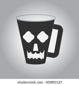 Vector illustration in flat design Halloween icon cup with face