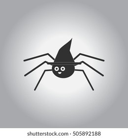 Vector illustration in flat design Halloween icon spider in witch hat