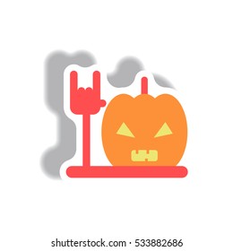 Vector illustration in flat design Halloween icon pumpkin and hand