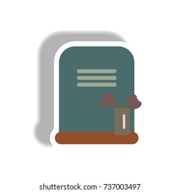 Vector illustration in flat design Halloween icon grave monument with flowers