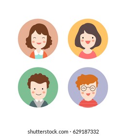 Vector illustration flat design happy emotions face people portrait.
