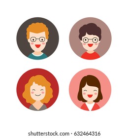 Vector illustration flat design happy emotions face people portrait.