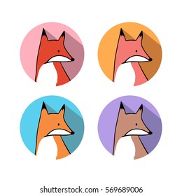 Vector illustration flat design of head outline fox on pastel color.Cartoon style.