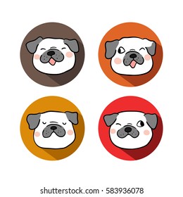 Vector illustration flat design of head cute pug dog.Doodle style.