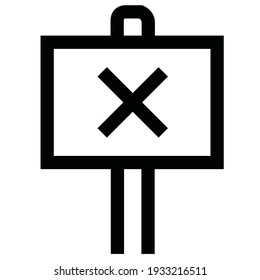 Vector illustration of a flat design icon for a refuse signpost marked with a cross which is a common danger warning signpost near the railroad tracks. black and white editable line style. 4000 x 4000