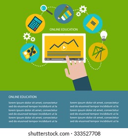 Vector illustration of flat design icons for online education and learning. Template for web, mobile services, banners.