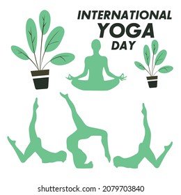 Vector illustration of flat design international yoga day greeting background template. 4000 x 4000 pixels perfect.