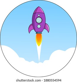 vector o ilustración del diseño plano de una nave espacial de lanzamiento o cohete con marcos redondeados.  las imágenes se pueden utilizar para afiches, imágenes de visualización y otros fines comerciales