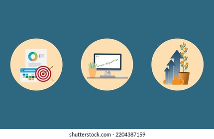 vector illustration flat design long term investment, growth profit, financial investment, money management, investment planning, data stock analysis, financial planning
