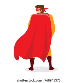 Vector illustration in flat design of male superhero in funny comics costume